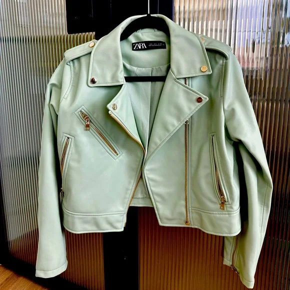 Zara Jackets Coats Zara Mint Faux Leather Cropped Jacket